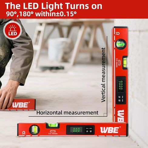 WBE 4-Piece Torpedo-Level Set with Magnetic, Digital-Leveler with LCD Display, 4.7", 16", 20", 40" Aluminum Alloy Spirit Level-Set with Carrying Bag, Bubble Vials Ruler for 45/90/180 Degree. in Saudi Arabia