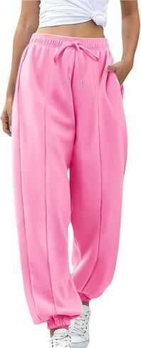 Sinzelimin Women's Jogger Pants Fashion Front Wrinkles Lace up Elastic Waist Baggy Comfy Casual Workout Sweatpant with Pocket in Kuwait