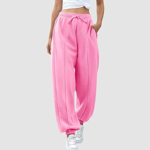 Sinzelimin Women's Jogger Pants Fashion Front Wrinkles Lace up Elastic Waist Baggy Comfy Casual Workout Sweatpant with Pocket in Kuwait