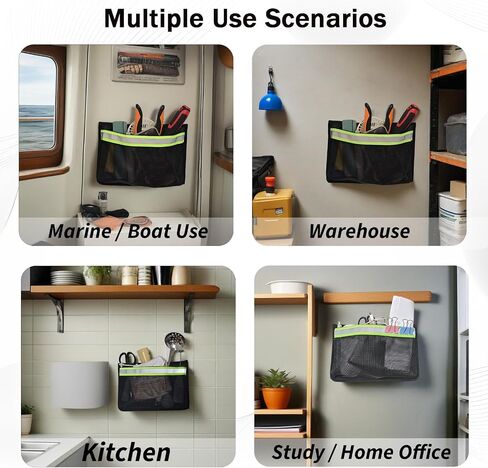 2PC Self-Adhesive Reflective Boat Caddy Organizer Mesh Bag - 10"x7" PVC Reflective Organizer for Tools, Gloves & Gear - Strong Adhesive Backing in Saudi Arabia