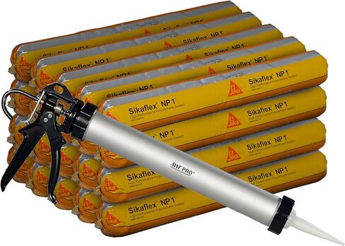 Sikaflex NP1 White 20oz Polyurethane Sealant, One Component, Flexible, Non Sag, Elastomeric Acoustic Sealant with AWF PRO Sausage Caulk Gun 18:1 Thrust (Pack of 20, White) in Kuwait