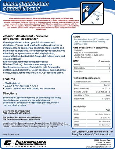ChemCor Chemicals Lemon Odor Disinfectant 1 Gallon in Saudi Arabia