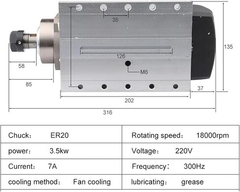 3.5kw air-Cooled Spindle Motor 7A 300Hz ER20 Chuck(3.5kw 380V ER20) in Saudi Arabia