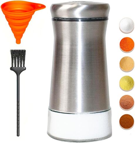 شاكر الملح أو شاكر الفلفل مع ثقوب صب قابلة للتعديل ، 4.5 بوصة زجاجية صغيرة توابل بتوابل بتوابل مع غطاء الفولاذ المقاوم للصدأ لملح الهيمالايا ، طاولة ناعمة ملح البحر ، الفلفل الأسود in Kuwait