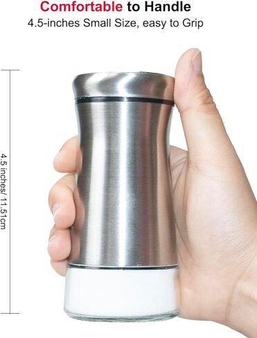 شاكر الملح أو شاكر الفلفل مع ثقوب صب قابلة للتعديل ، 4.5 بوصة زجاجية صغيرة توابل بتوابل بتوابل مع غطاء الفولاذ المقاوم للصدأ لملح الهيمالايا ، طاولة ناعمة ملح البحر ، الفلفل الأسود in Kuwait