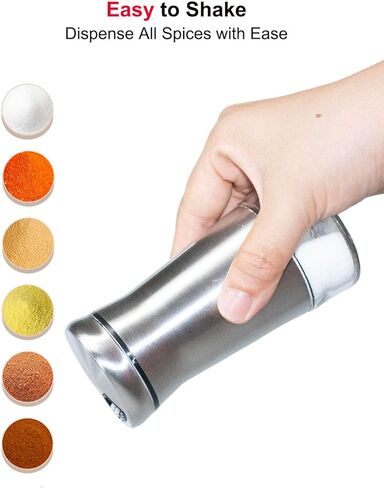 شاكر الملح أو شاكر الفلفل مع ثقوب صب قابلة للتعديل ، 4.5 بوصة زجاجية صغيرة توابل بتوابل بتوابل مع غطاء الفولاذ المقاوم للصدأ لملح الهيمالايا ، طاولة ناعمة ملح البحر ، الفلفل الأسود in Kuwait