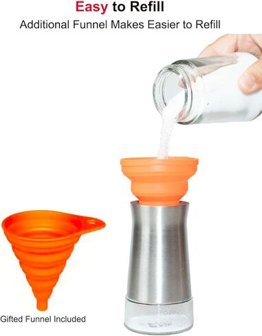 شاكر الملح أو شاكر الفلفل مع ثقوب صب قابلة للتعديل ، 4.5 بوصة زجاجية صغيرة توابل بتوابل بتوابل مع غطاء الفولاذ المقاوم للصدأ لملح الهيمالايا ، طاولة ناعمة ملح البحر ، الفلفل الأسود in Kuwait