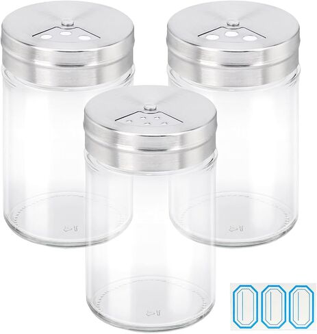 Segarty Spice Jars, 3 Pack 3 oz Spice Bottles with Shaker Lids, Glass Empty Seasoning Containers with Adjustable Pour Holes for Kitchen Spice Storage Stainless Steel Flow Top Salt and Pepper Shakers in Kuwait