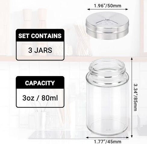 Segarty Spice Jars, 3 Pack 3 oz Spice Bottles with Shaker Lids, Glass Empty Seasoning Containers with Adjustable Pour Holes for Kitchen Spice Storage Stainless Steel Flow Top Salt and Pepper Shakers in Kuwait