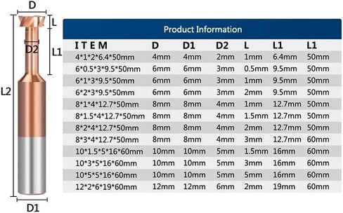8mm 10mm Shank T Slot Milling Cutter 4 Flute TiCN Coated Carbide End Mill for Wood Metalworking Tool CNC Machine Router Bit Milling Tool(6x0.5x3x9.5x50) in Saudi Arabia