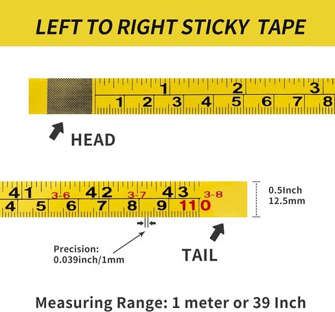 2Pcs Steel Self-Adhesive Measuring Tape, Imperial & Metric Tape Measure Sticker Ruler, Left to Right and Right to Left Stick on Tape Measure for Workbench, Woodworking, Saw & Drafting, 100cm/39Inch in Kuwait