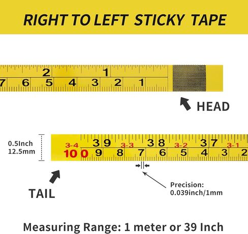 2Pcs Steel Self-Adhesive Measuring Tape, Imperial & Metric Tape Measure Sticker Ruler, Left to Right and Right to Left Stick on Tape Measure for Workbench, Woodworking, Saw & Drafting, 100cm/39Inch in Kuwait