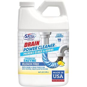 SANI 360° Drain Power Cleaner, Enzyme Gel Formula, Deodorizer, Stops Clogs, Odor, Grease, Soap Scum, Save Money on Plumbing, Safe for Pipes and Septic, Made in the USA, 16 Uses, Lemon Scent in Saudi Arabia