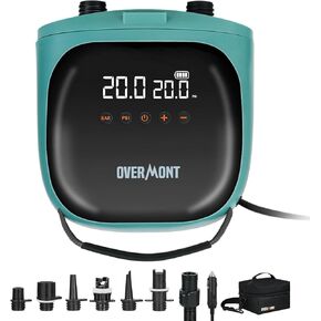 Overmont Paddle Board Pump Electric Portable, 20PSI SUP Air Pump with Auto-Off, Fast Dual Stage Inflation & Deflation, LCD Display, 12V Car Adapter for Inflatables, Kayaks, Boats, Tents in Kuwait