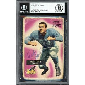 Dick Stanfel Autographed 1955 Bowman Rookie Card #36 Detroit Lions (Off-Condition) Beckett BAS #13610039 - Football Slabbed Autographed Rookie Cards in Saudi Arabia