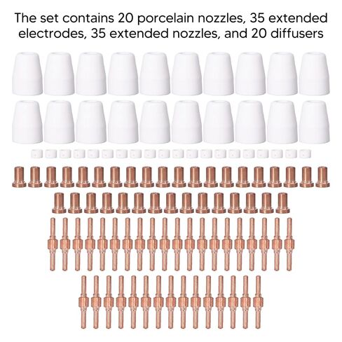 110 Pcs Torch Accessory Set with Porcelain Nozzle Cups Extended Electrodes Nozzles and Gas Diffusers Ideal for Cutter in Kuwait