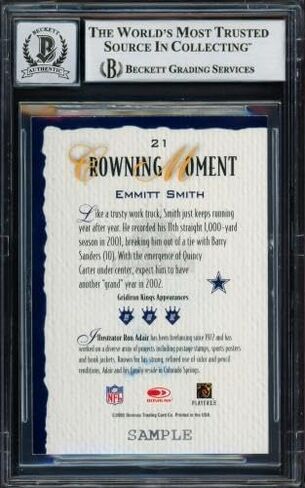 تم توقيع Emmitt Smith 2002 Donruss Gridiron Kings Card #21 Dallas Cowboys Auto Grade Gem Mint 10 Beckett Bas #16898202 - بطاقات كرة القدم الموقعة من اتحاد كرة القدم الأميركي in Kuwait