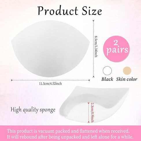 2 Pairs Small Size Bra Inserts Breast Enhancers, Women's Push Up Bra Pads Inserts, Large Cup Bust Lifter, Push up Swimsuit Pads, Add Cups Size Instantly Fits A Cup, Black & Skin Color in Saudi Arabia