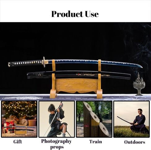 1060 High Carbon Steel Japanese Katana Samurai Sword Real Full Tang Cold Steel Training Sword للرجال والنساء ، 40.9 بوصة ، مثالية للجمع ، العرض ، الديكور in Saudi Arabia