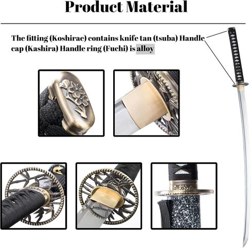 1060 High Carbon Steel Japanese Katana Samurai Sword Real Full Tang Cold Steel Training Sword للرجال والنساء ، 40.9 بوصة ، مثالية للجمع ، العرض ، الديكور in Kuwait