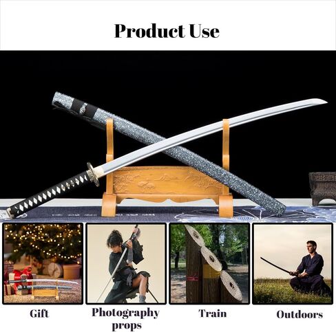 1060 High Carbon Steel Japanese Katana Samurai Sword Real Full Tang Cold Steel Training Sword للرجال والنساء ، 40.9 بوصة ، مثالية للجمع ، العرض ، الديكور in Kuwait