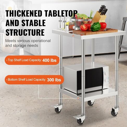 HappyBuy 24x24x38 بوصة طاولة عمل من الفولاذ المقاوم للصدأ ، 700 رطل سعة تحميل ، 4 عجلات ، ارتفاع قابل للتعديل ، طاولة إعداد الطعام التجاري للمطبخ والمطعم in Saudi Arabia
