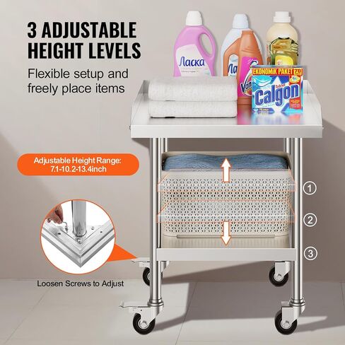 HappyBuy 24 × 24 × 30 بوصة من الفولاذ المقاوم للصدأ ، الإعدادية الغذائية الثقيلة مع 4 عجلات ، باكسبلاش 3 جوانب للمطعم والمنزل والفندق in Saudi Arabia
