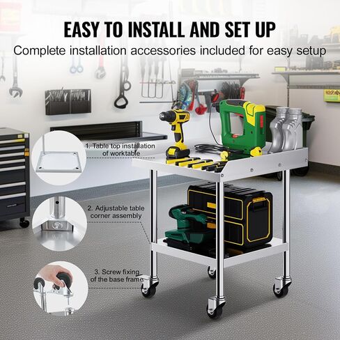 HappyBuy 24 × 24 × 30 بوصة من الفولاذ المقاوم للصدأ ، الإعدادية الغذائية الثقيلة مع 4 عجلات ، باكسبلاش 3 جوانب للمطعم والمنزل والفندق in Saudi Arabia