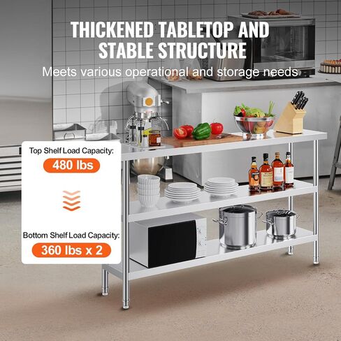 HappyBuy 14x60x34 بوصة طاولة إعداد طعام من الفولاذ المقاوم للصدأ ، والمعادن الثقيلة ، قابلة للتكيف ، أقل من قابلة للتعديل ، مطبخ تجاري ، سطح عمل ، لاستخدام المنزل والمرآب in Saudi Arabia