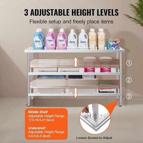 HappyBuy 14x60x34 بوصة طاولة إعداد طعام من الفولاذ المقاوم للصدأ ، والمعادن الثقيلة ، قابلة للتكيف ، أقل من قابلة للتعديل ، مطبخ تجاري ، سطح عمل ، لاستخدام المنزل والمرآب in Saudi Arabia