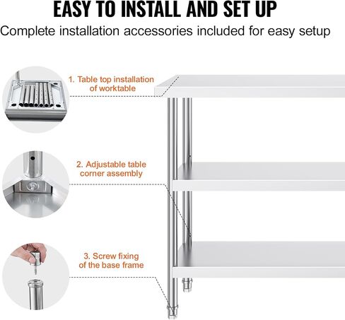 HappyBuy 14x60x34 بوصة طاولة إعداد طعام من الفولاذ المقاوم للصدأ ، والمعادن الثقيلة ، قابلة للتكيف ، أقل من قابلة للتعديل ، مطبخ تجاري ، سطح عمل ، لاستخدام المنزل والمرآب in Saudi Arabia