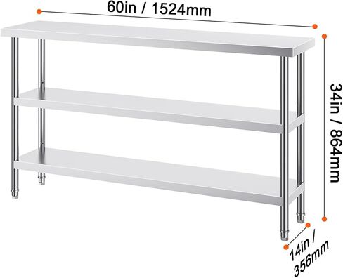 HappyBuy 14x60x34 بوصة طاولة إعداد طعام من الفولاذ المقاوم للصدأ ، والمعادن الثقيلة ، قابلة للتكيف ، أقل من قابلة للتعديل ، مطبخ تجاري ، سطح عمل ، لاستخدام المنزل والمرآب in Saudi Arabia