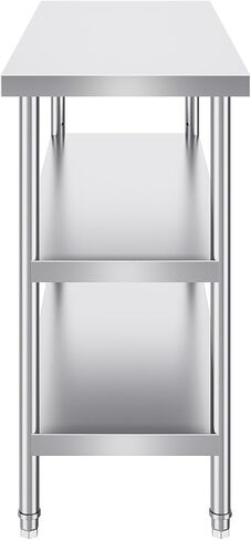 Happybuy 18 x 48 x 34 Inch Stainless Steel Food Prep Table, Heavy Duty Worktable with 2 Adjustable Shelves for Kitchen, BBQ, Home, and Garage in Saudi Arabia