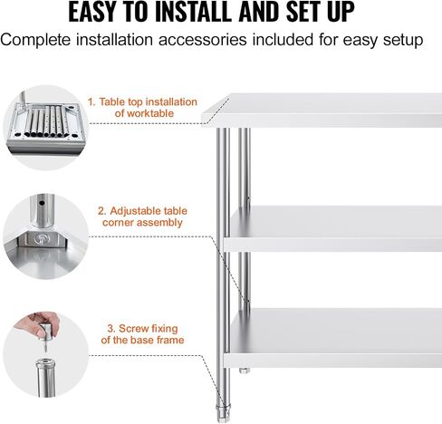 Happybuy 18 x 48 x 34 Inch Stainless Steel Food Prep Table, Heavy Duty Worktable with 2 Adjustable Shelves for Kitchen, BBQ, Home, and Garage in Saudi Arabia