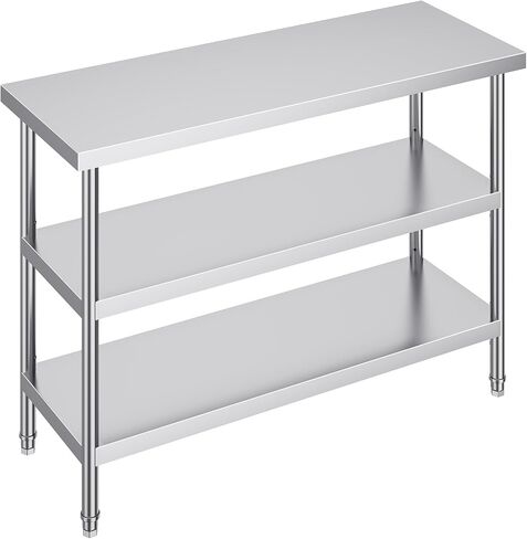 Happybuy 18 x 48 x 34 Inch Stainless Steel Food Prep Table, Heavy Duty Worktable with 2 Adjustable Shelves for Kitchen, BBQ, Home, and Garage in Saudi Arabia