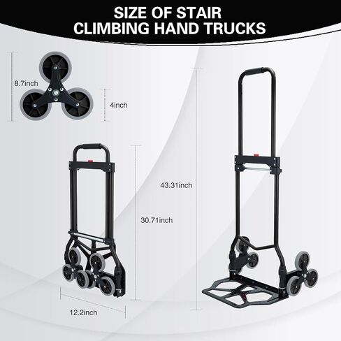 Stair Climbing Hand Truck Dolly 330 LB Capacity,Stair Climber Hand Truck Foldable with Scalable Handle,Stair Climbing Dolly Cart for Stairs,Moving,Shopping(Red) in Saudi Arabia