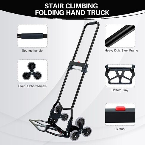 Stair Climbing Hand Truck Dolly 330 LB Capacity,Stair Climber Hand Truck Foldable with Scalable Handle,Stair Climbing Dolly Cart for Stairs,Moving,Shopping(Red) in Saudi Arabia