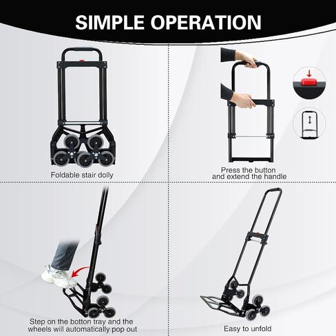 Stair Climbing Hand Truck Dolly 330 LB Capacity,Stair Climber Hand Truck Foldable with Scalable Handle,Stair Climbing Dolly Cart for Stairs,Moving,Shopping(Red) in Saudi Arabia