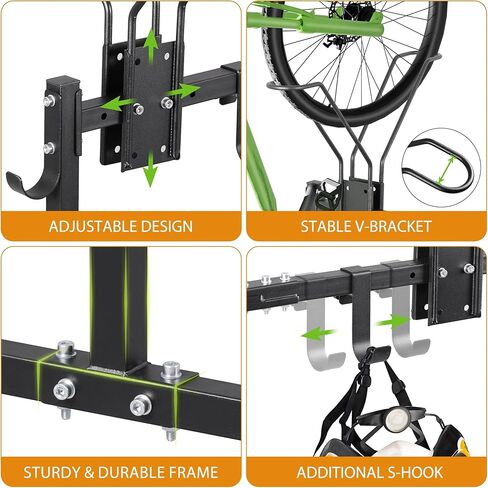 رف وقوف السيارات للدراجات لدراجات 2 ، رف منظم تخزين الدورة المحمولة مع 2 خطاف ، للمرآب/المنزل/الاستخدام الداخلي/الخارجي in Kuwait