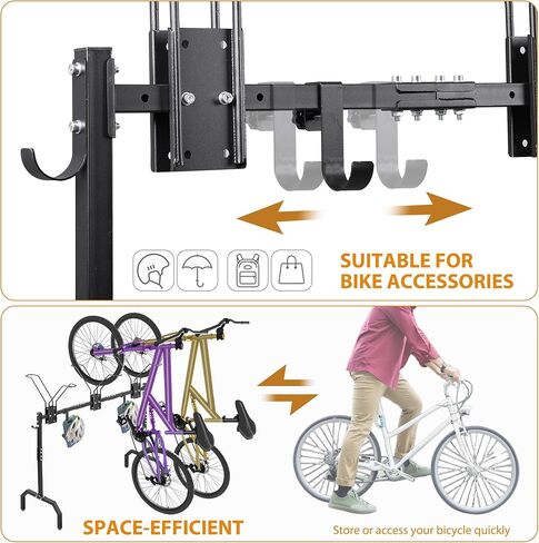 رف وقوف السيارات للدراجات لدراجات 2 ، رف منظم تخزين الدورة المحمولة مع 2 خطاف ، للمرآب/المنزل/الاستخدام الداخلي/الخارجي in Kuwait