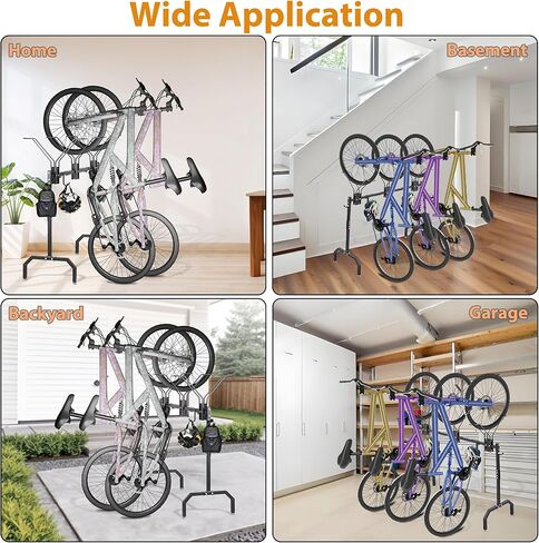 رف وقوف السيارات للدراجات لدراجات 2 ، رف منظم تخزين الدورة المحمولة مع 2 خطاف ، للمرآب/المنزل/الاستخدام الداخلي/الخارجي in Kuwait