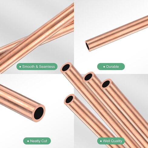 4-Pack 200mm Copper Round Tube, 7mm OD 0.5mm Wall Thickness Copper Seamless Tubing for Construction/Machining/DIY Crafting, Metal Straight Pipe [0.27x0.02x7.87IN] in Saudi Arabia