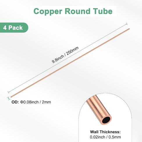 4-Pack 200mm Copper Round Tube, 7mm OD 0.5mm Wall Thickness Copper Seamless Tubing for Construction/Machining/DIY Crafting, Metal Straight Pipe [0.27x0.02x7.87IN] in Saudi Arabia