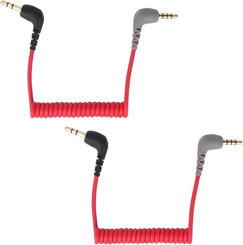 2pcs 3.5mm TRS Microphone Cable, Coiled Male to Male Audio Patch Cord Compatible with DSLR Cameras DJI Mic 2 & Rode Microphone Wireless Pro Adapter Accessories (Red, Black, Gray) in Saudi Arabia