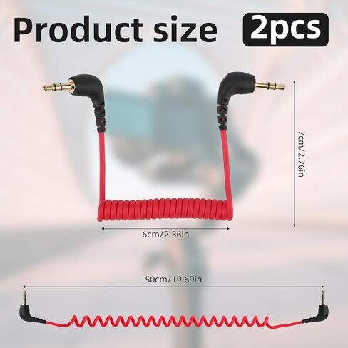 2pcs 3.5mm TRS Microphone Cable, Coiled Male to Male Audio Patch Cord Compatible with DSLR Cameras DJI Mic 2 & Rode Microphone Wireless Pro Adapter Accessories (Red, Black, Gray) in Saudi Arabia