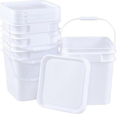 Zopnny 3 Gallon Square Food Grade Bucket Pail with Lid, Multifunctional Industrial Bucket Container for Storing Dry Food Charcoal Camping Fishing (Pack of 4) in Kuwait