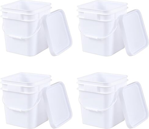 Zopnny 3 Gallon Square Food Grade Bucket Pail with Lid, Multifunctional Industrial Bucket Container for Storing Dry Food Charcoal Camping Fishing (Pack of 4) in Kuwait