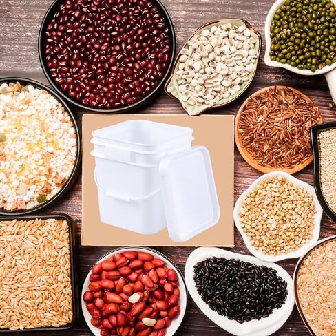 Zopnny 3 Gallon Square Food Grade Bucket Pail with Lid, Multifunctional Industrial Bucket Container for Storing Dry Food Charcoal Camping Fishing (Pack of 4) in Kuwait