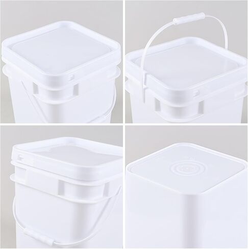 Zopnny 3 Gallon Square Food Grade Bucket Pail with Lid, Multifunctional Industrial Bucket Container for Storing Dry Food Charcoal Camping Fishing (Pack of 4) in Kuwait
