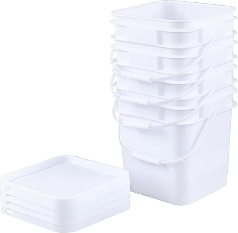 Zopnny 3 Gallon Square Food Grade Bucket Pail with Lid, Multifunctional Industrial Bucket Container for Storing Dry Food Charcoal Camping Fishing (Pack of 4) in Kuwait